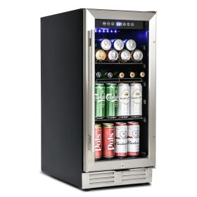 Built-in and Freestanding 15" Mini Beverage Refrigerator/Wine Cabinet, 120 Cans, 34-65¬∞F, Quiet, Adjustable Shelves, LED Lighting, ETL , Touch Contro