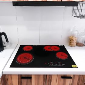 Electric Ceramic Stove! ZOKOP 30in 220v 7200w Rectangular 4-Burner Stove, Glass And Iron Spray-Coated Anti-Rust Bottom Shell, Touch Screen Embedded Wi