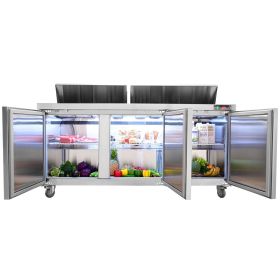 VEVOR Commercial Refrigerator, 72" Sandwich & Salad Prep Table, 17.73 Cu. Ft Stainless Steel Refrigerated Food Prep Station with 18 Pans, Cut Board, 3