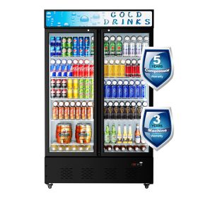 Commercial Beverage Refrigerators Glass Door Refrigerator Commercial with LED Light, 40 Cu.ft and 10 Shelves, Display Refrigerator for Cafe Restaurant