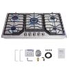 AHT34IN10S Hothit 5 Burners 34 inch Gas Cooktop, 36000 BTU Stainless Steel Gas Range Top, Gas Cooker Stove Propane Gas/Natural Gas Convertible