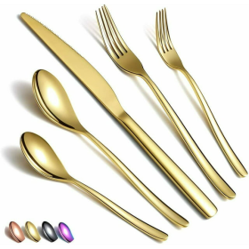 Just Houseware Gold Silverware Set 20 Pieces, Stainless Steel Flatware Set, Titanium Plating Cutlery Set, Service Set for 4