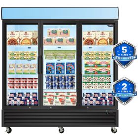 ORIKOOL Glass Door Merchandiser Freezer 70 Cu.ft Swing Door Commercial Reach-In Display Freezers with LED Top Panel Upright Freeze Storage