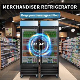 ORIKOOL Glass Door Merchandiser Refrigerator 19.3 Cu.ft Swing Door Commercial Display Refrigerators Merchandising Refrigeration with LED Top Panel