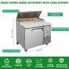 Orikool 44 IN Commercial Pizza Prep Table with a Built-in Refrigerator 11 Cu.Ft, Butcher Block Cutting Board, Protection Lid, Cold Storage, and Smooth