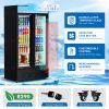 Commercial Beverage Refrigerators Glass Door Refrigerator Commercial with LED Light, 30 Cu.ft and 10 Shelves, Display Refrigerator for Cafe Restaurant