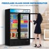 Commercial Beverage Refrigerators Glass Door Refrigerator Commercial with LED Light, 40 Cu.ft and 10 Shelves, Display Refrigerator for Cafe Restaurant