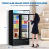 Commercial Beverage Refrigerators Glass Door Refrigerator Commercial with LED Light, 30 Cu.ft and 10 Shelves, Display Refrigerator for Cafe Restaurant