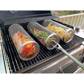 1PCS Rolling Grilling Basket - Round Stainless Steel BBQ Grill Mesh (size: 20CM)