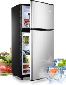 KRIB BLING 3.5Cu.Ft Compact Refrigerator Mini Fridge with Freezer, Small Refrigerator with 2 Door, 7 Level Thermostat Removable Shelves for Kitchen, D (Color: Silver)