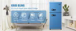 KRIB BLING 3.5Cu.Ft Compact Refrigerator Mini Fridge with Freezer, Small Refrigerator with 2 Door, 7 Level Thermostat Removable Shelves for Kitchen, D